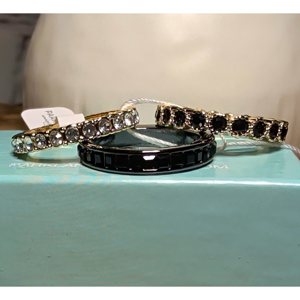 Park Lane Band Ring Set Size 8 Gold Tone Black Tone Clear Round Crystal
